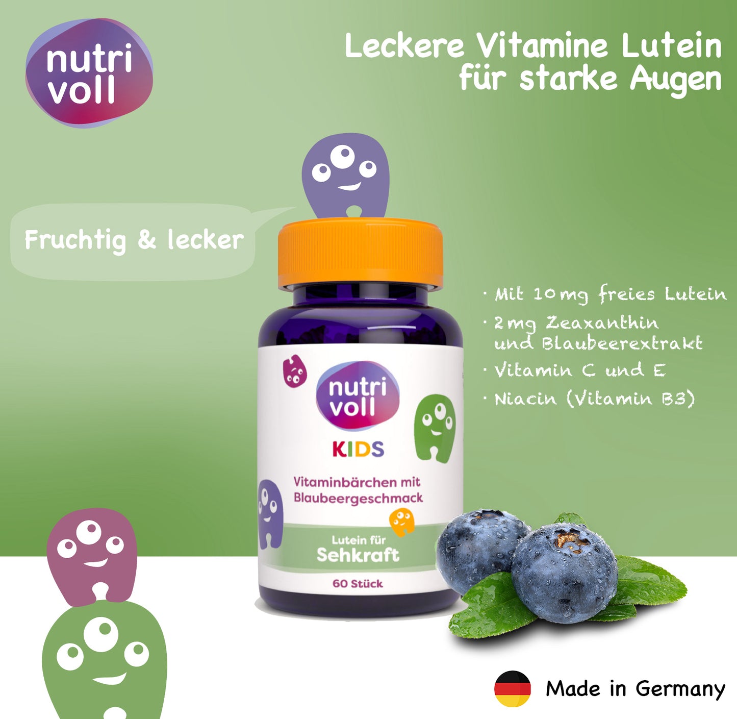 Nutrivoll kids Vitaminbärchen - Lutein für Sehkraft (60 Stk.) Kinder Lutein