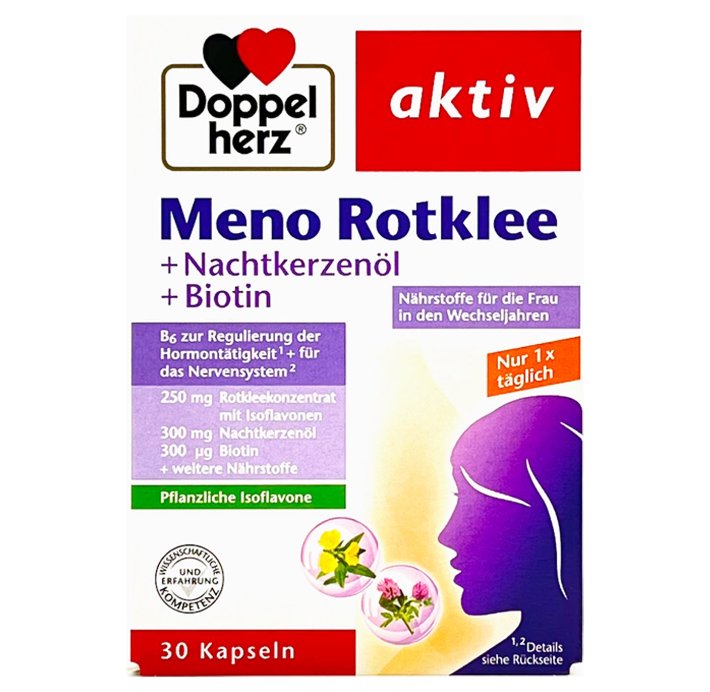 Doppelherz aktiv Meno Rotklee + Nachtkerzenöl + Biotin Kapsel (30 Stk.) Restposten MHD 12/2024